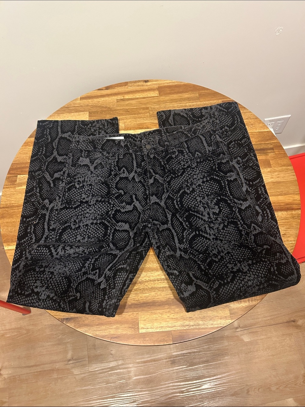 ZARA Snakeskin Print Flocked Denim